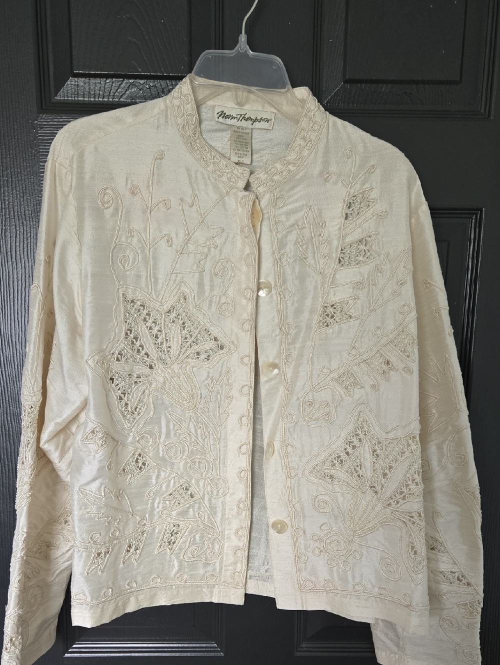 Norm Thompson Ivory Embroidered Silk Jacket